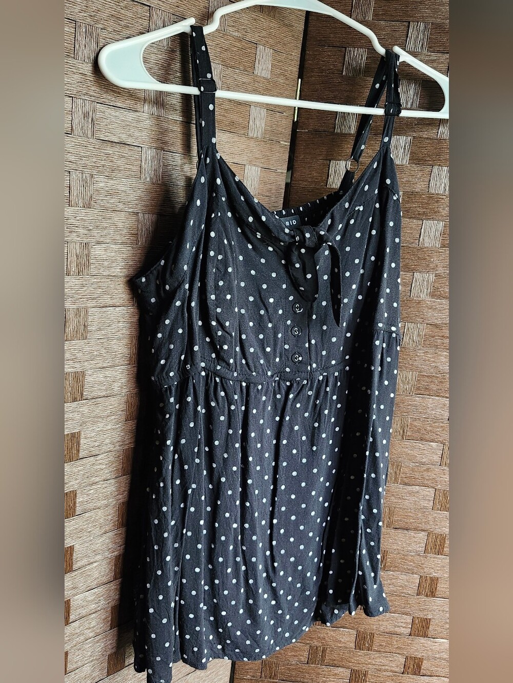 Torrid Black with White Polka Dots Smocked Babydoll Top